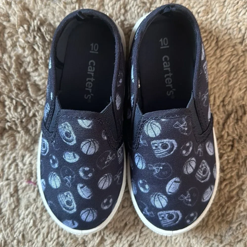 NWOT Carters Toddlers Navy Sport Print Slip On Shoes Size 10